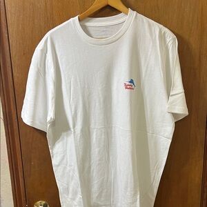 Tommy Bahama White Short-Sleeve Logo Tee with Small Red & Blue Accent